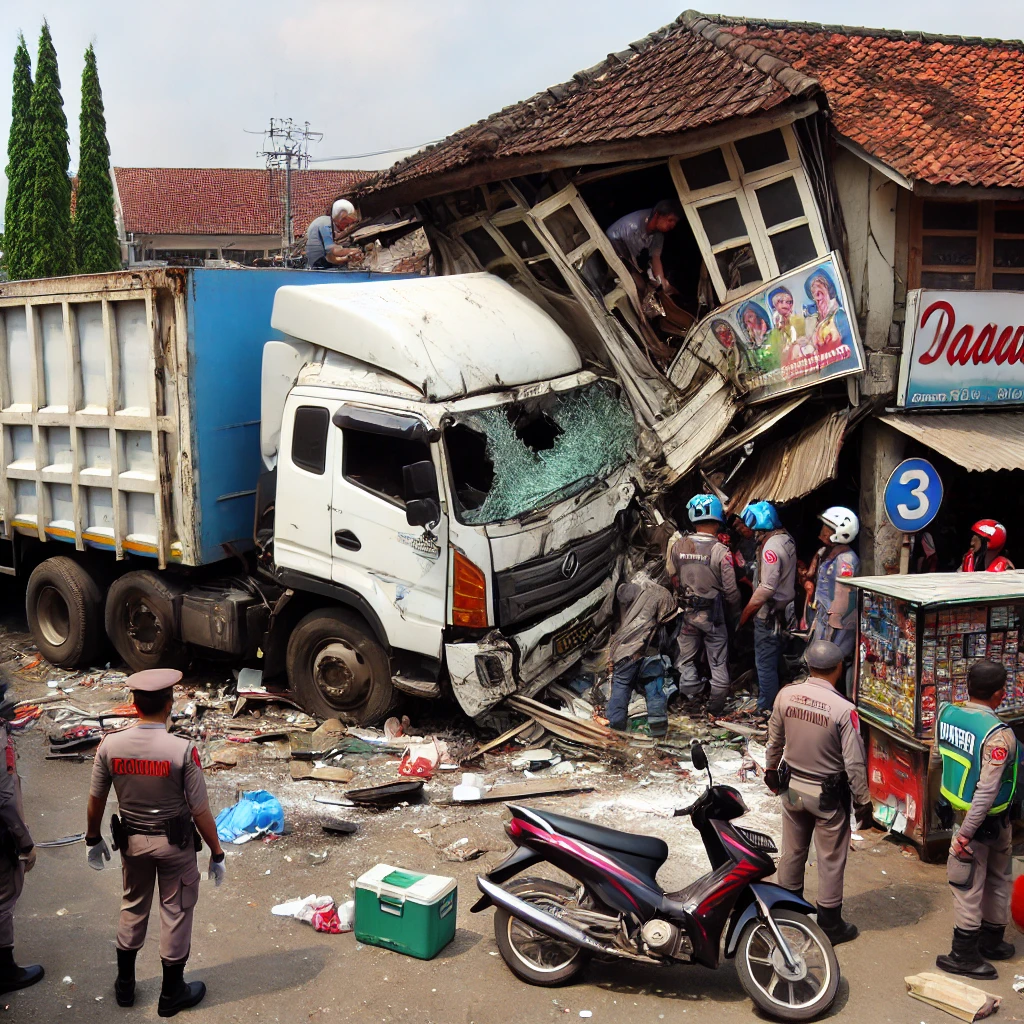 Truk Tabrak Kios di Bogor, Minibus Ringsek dan Dua Orang Luka